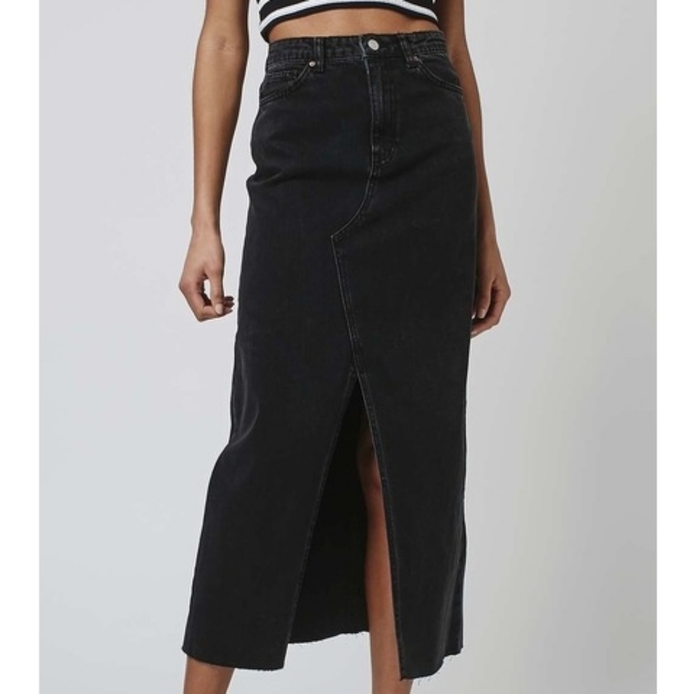 Topshop Moto Long Denim Skirt washed Black Denim R